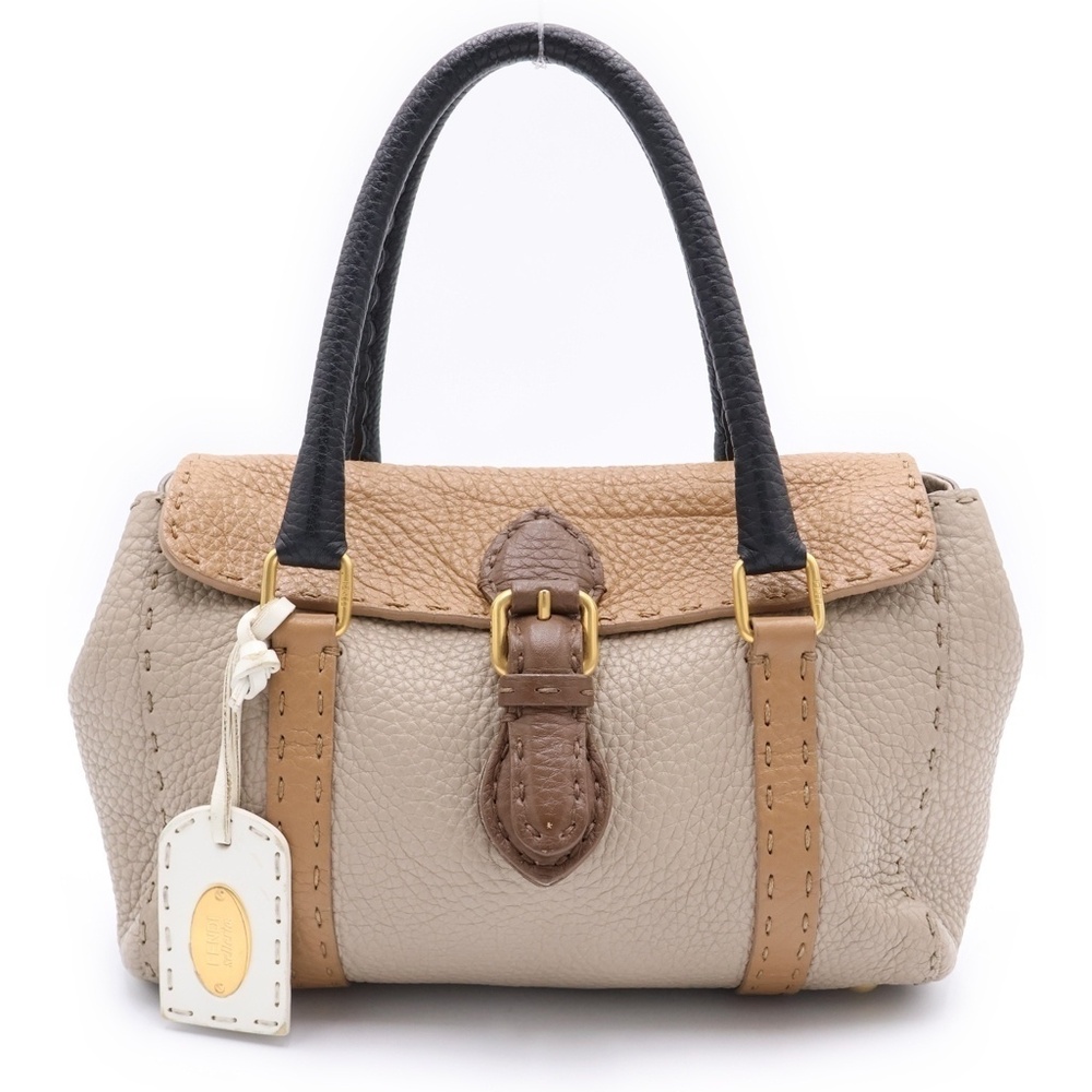 Fendi Selleria Linda Handbag Bicolor Bag Brown Black Greige Gray Leather